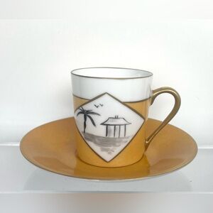 Marie Daâge Hand Painted Contemporary Limoges Coffee Cup And Saucer France